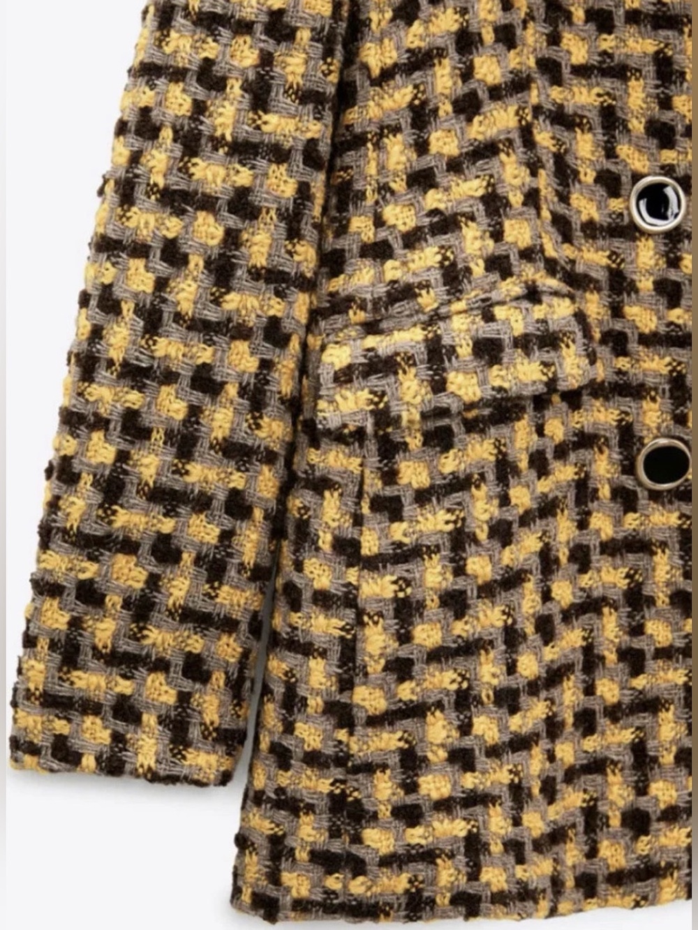 ZARA Textured Tweed Wool Blend Double Breasted Blazer Jacket Small Gold Brown - Picture 9 of 13